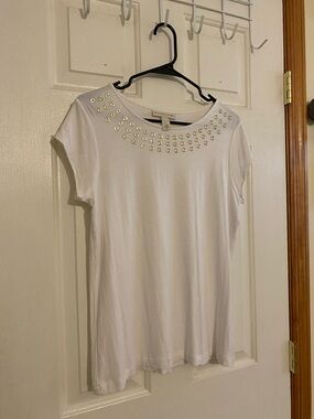 Embellished White Crewneck Short-Sleeve Tee